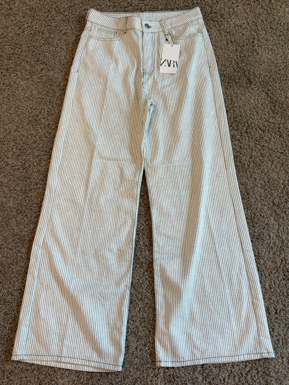 Zara wide leg stripe pants Green Stripe NWT size 38
